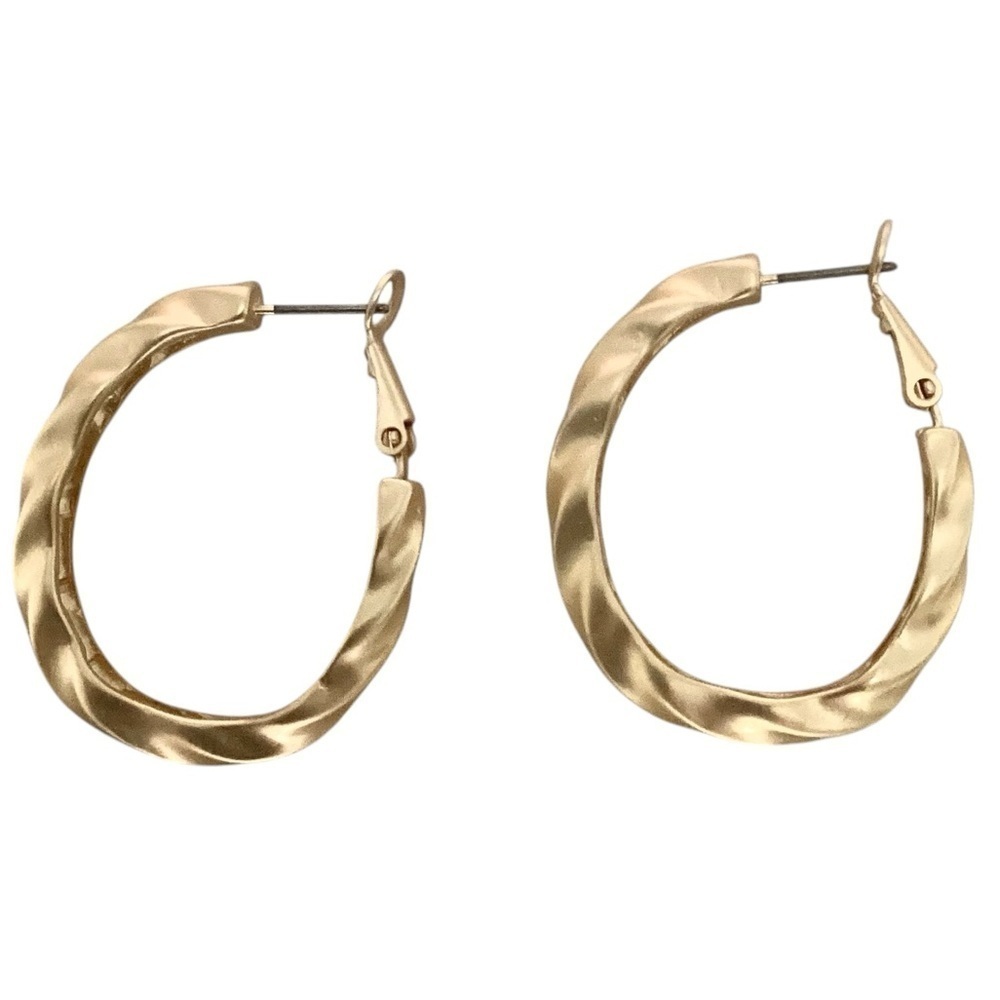 Yellow Gold Tone Twisted Hoop Earrings for Pierced Ears New
